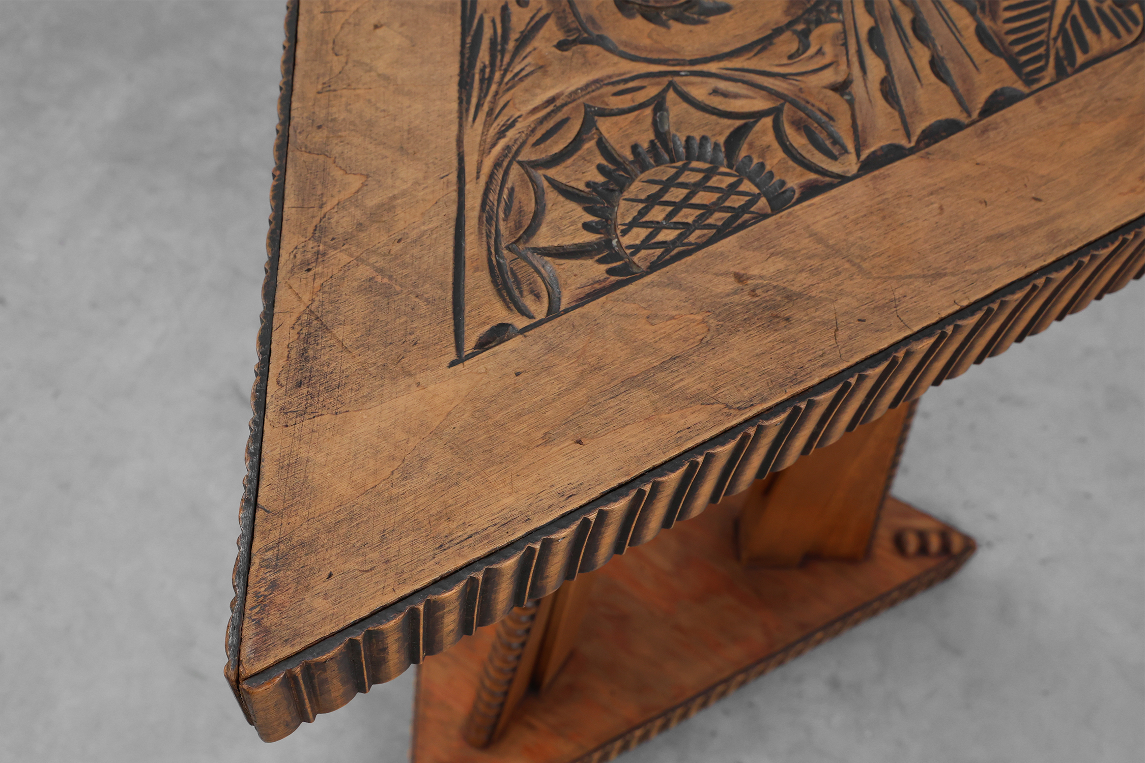 Art Nouveau Carved Wood triangular Side Table, France ca. 1915 thumbnail